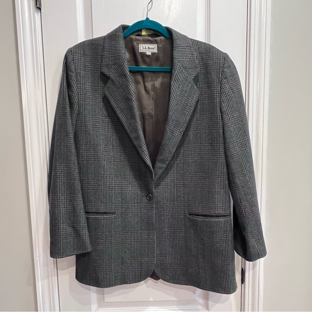 Vintage LL Bean Plaid Wool Jacket Blazer Size 12R Large Preppy Academia